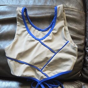 Tiger Friday. Beige and Blue Crop Top